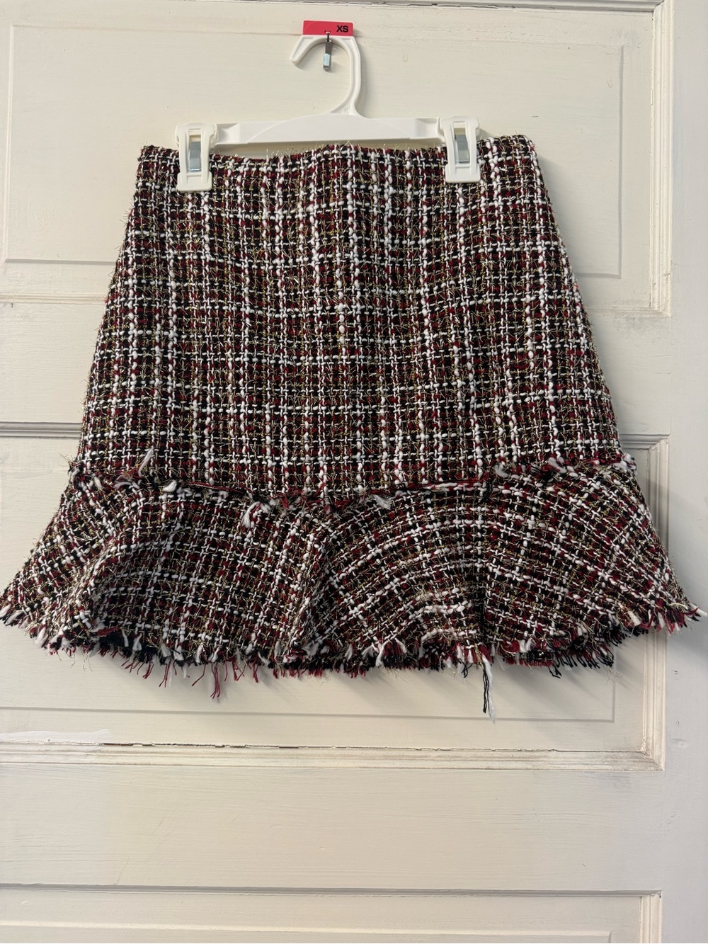 Francesca's Collections Tweed Mini Skirt - Burgundy Black White